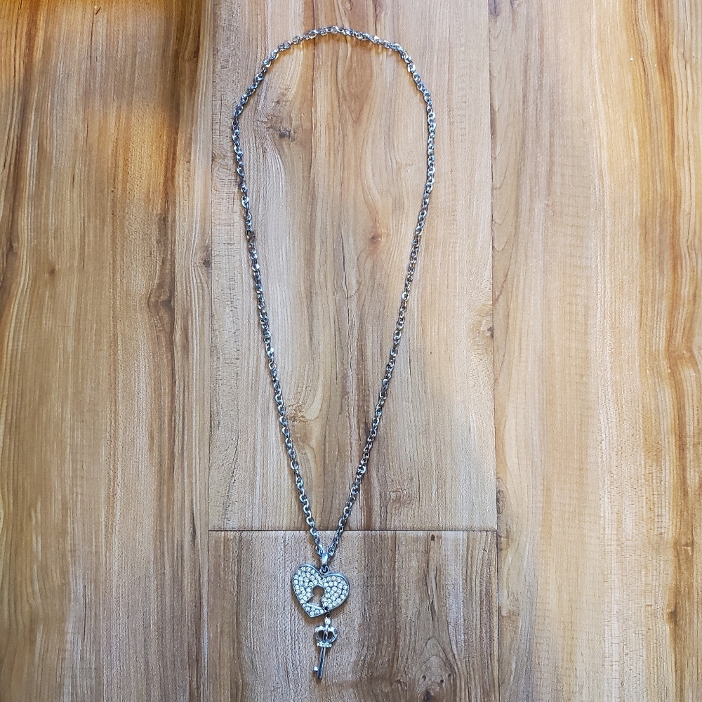 Silver Key & Heart Pendant Necklace